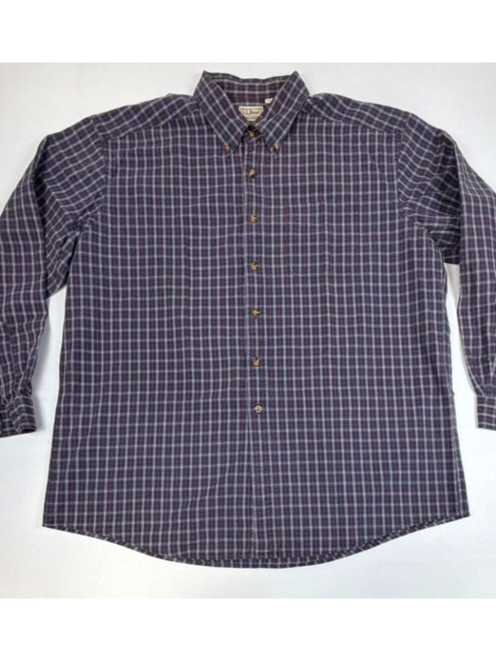 LL Bean Men XL Regular Blue Red Plaid Long Sleeve Button Down Cotton Shirt